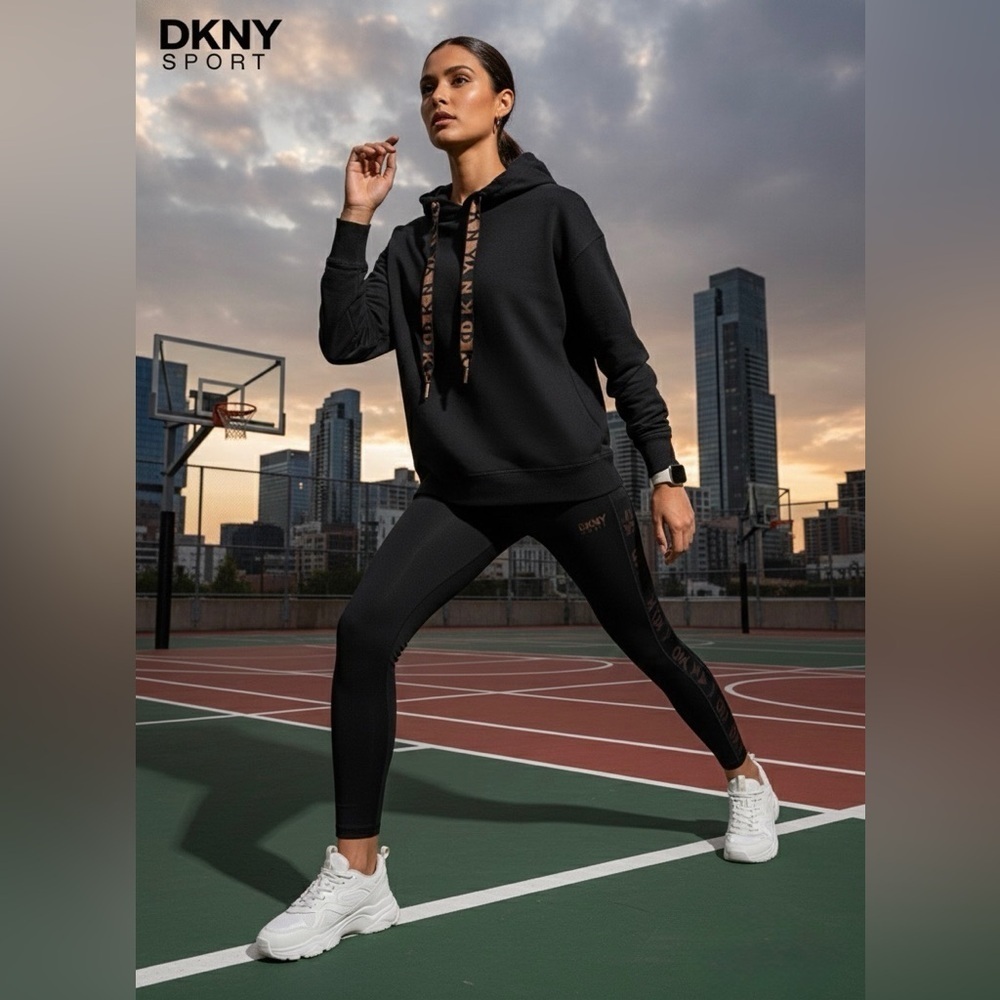 NWT DKNY Sport Black Hoodie Cotton Blend Sweatshirt size XS